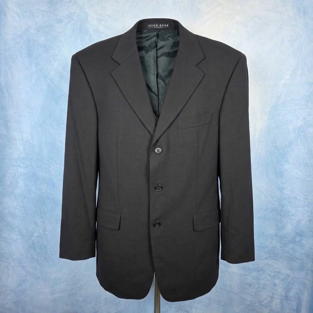Hugo Boss Mens Black Virgin Wool 3 Button Blazer Suit Jacket Size 40R